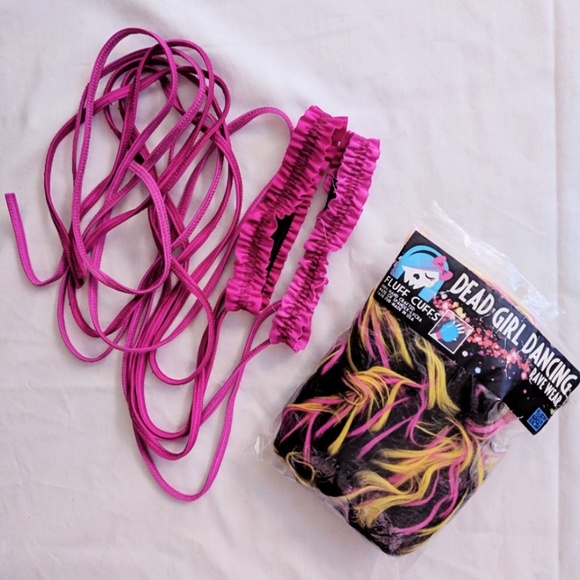Dead Girl Dancing Accessories - Rave/Festival Furry Cuff & Leg Ties Set